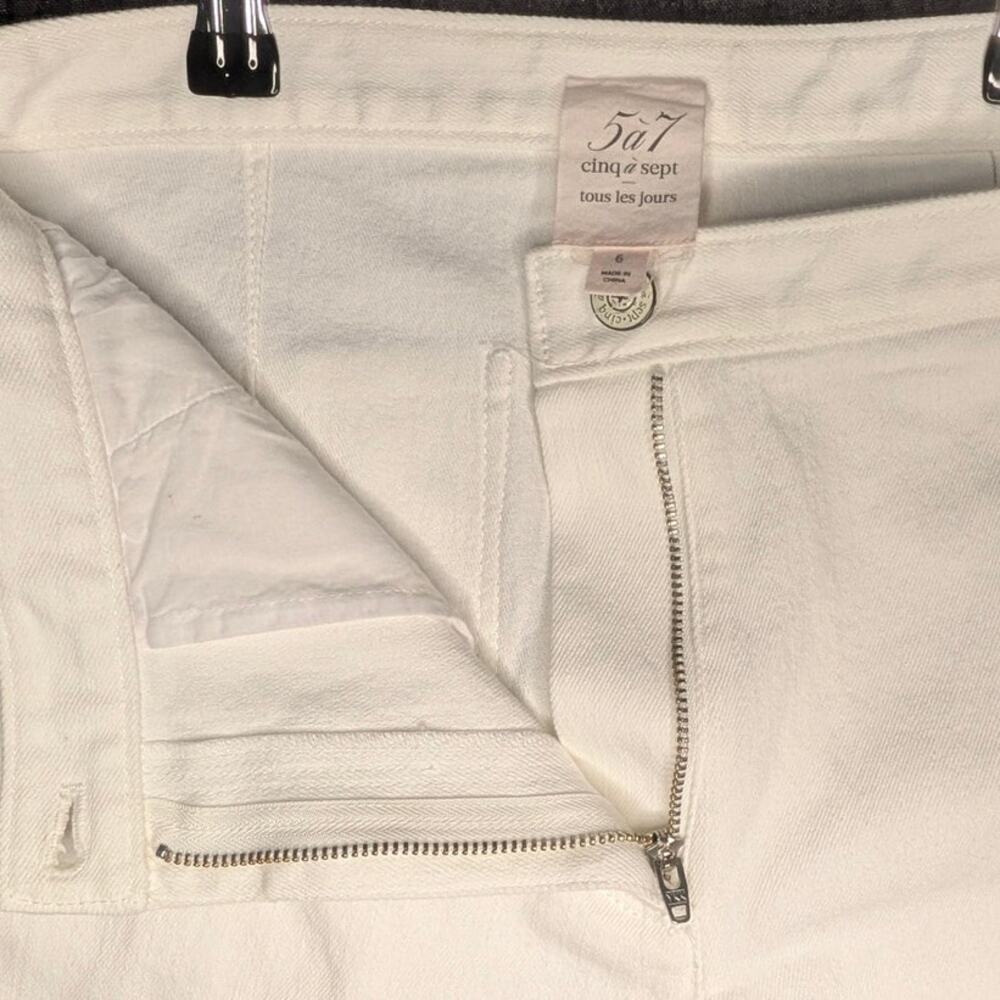 Cinq à Sept White Petal Ethel Ruffle Cuff Denim Flare Jeans Sz 6 Bridal Brunch - Picture 6 of 16